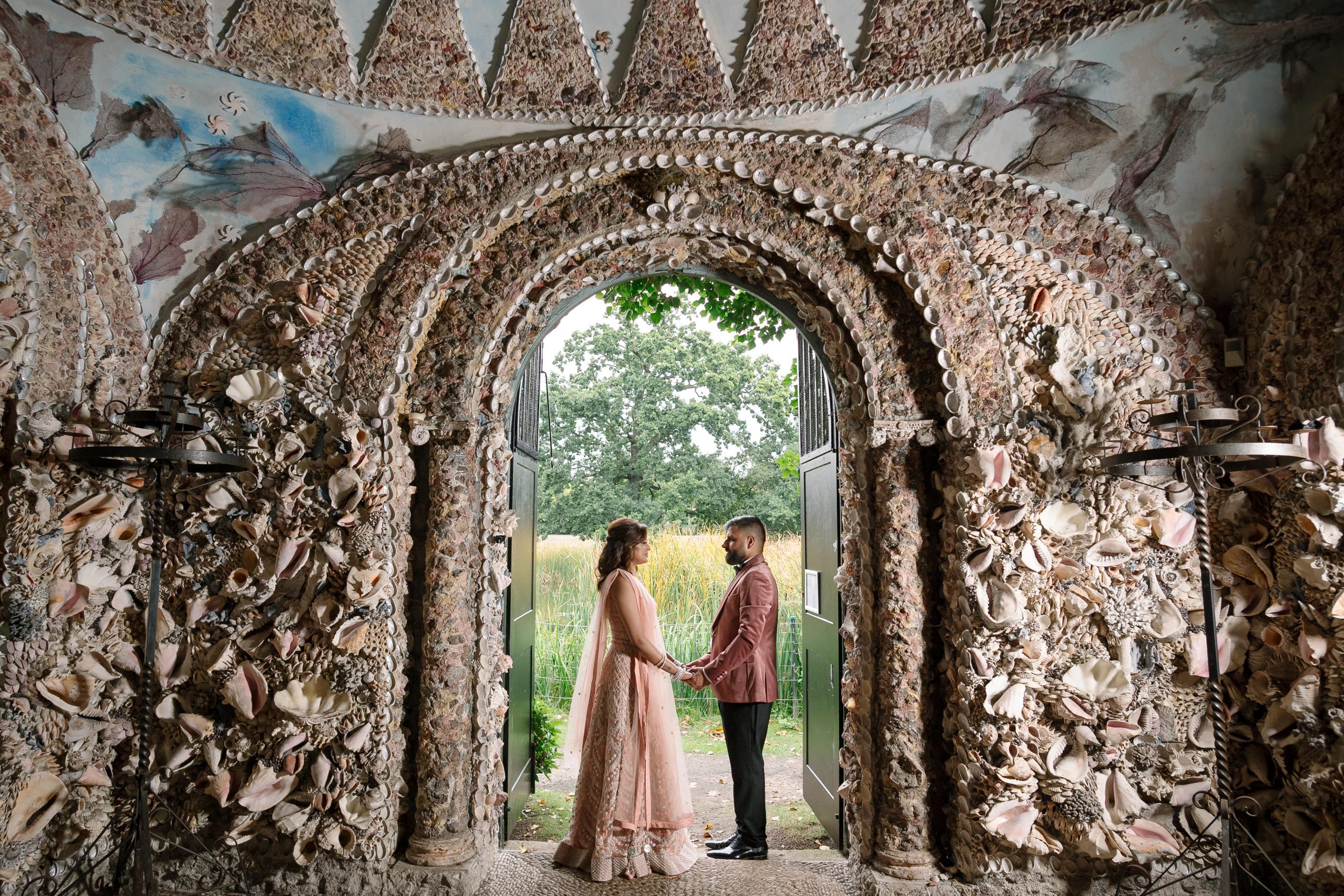 Couple in shell grotto